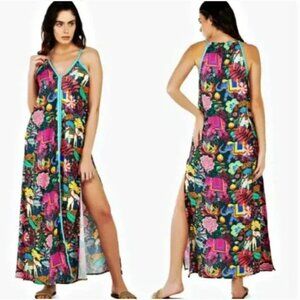 America & Beyond Hand Printed Majestic Nights Maxi Dress Cover Up Kaftan Size XL